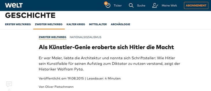 Headline: Als Künstler-genie eroberte sich Hitler die Macht